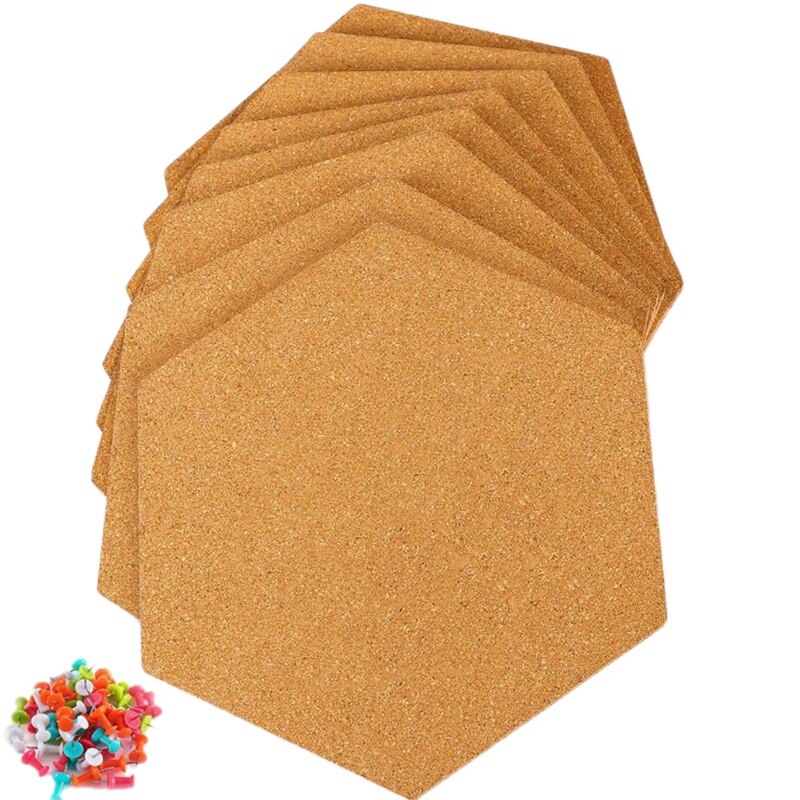 8Pcs Hexagon Zelfklevende Kurk Tegels Met 50 Push Pins Voor Muur Bulletin Boards Foto 'S Office Memo En Thuis decor
