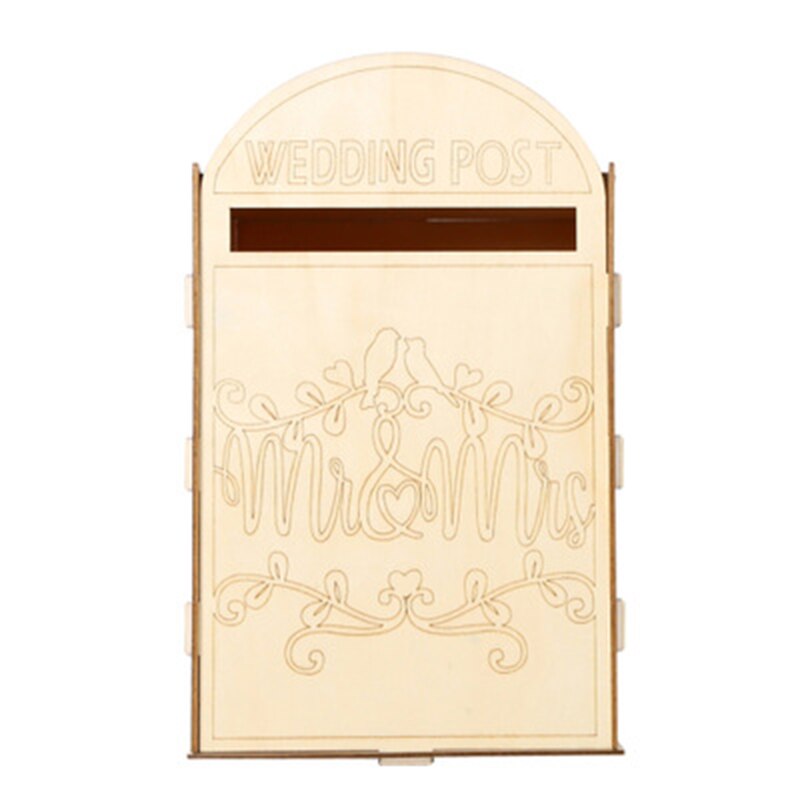 Wedding Card Box Carved With Love Plywood Bride Bridegroom Post Box With Lock 33.1*20.3*20.3Cm: 3