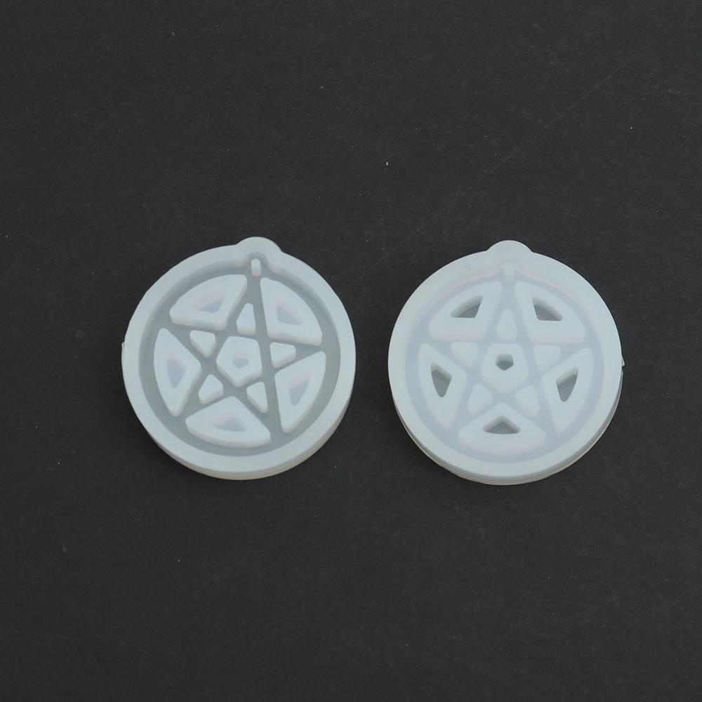 DoreenBeads-Molde de resina de silicona para fabricación de joyas, accesorios de joyería para colgantes DIY, redondo pentagrama/Media Luna, 1 pieza