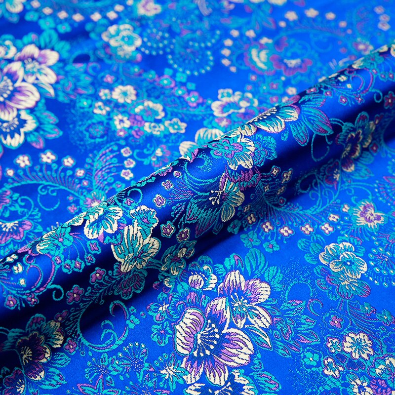 Brocade pattern garment fabric satin jacquard fabrics for sewing cheongsam diy patchwork garmen: Royal Blue
