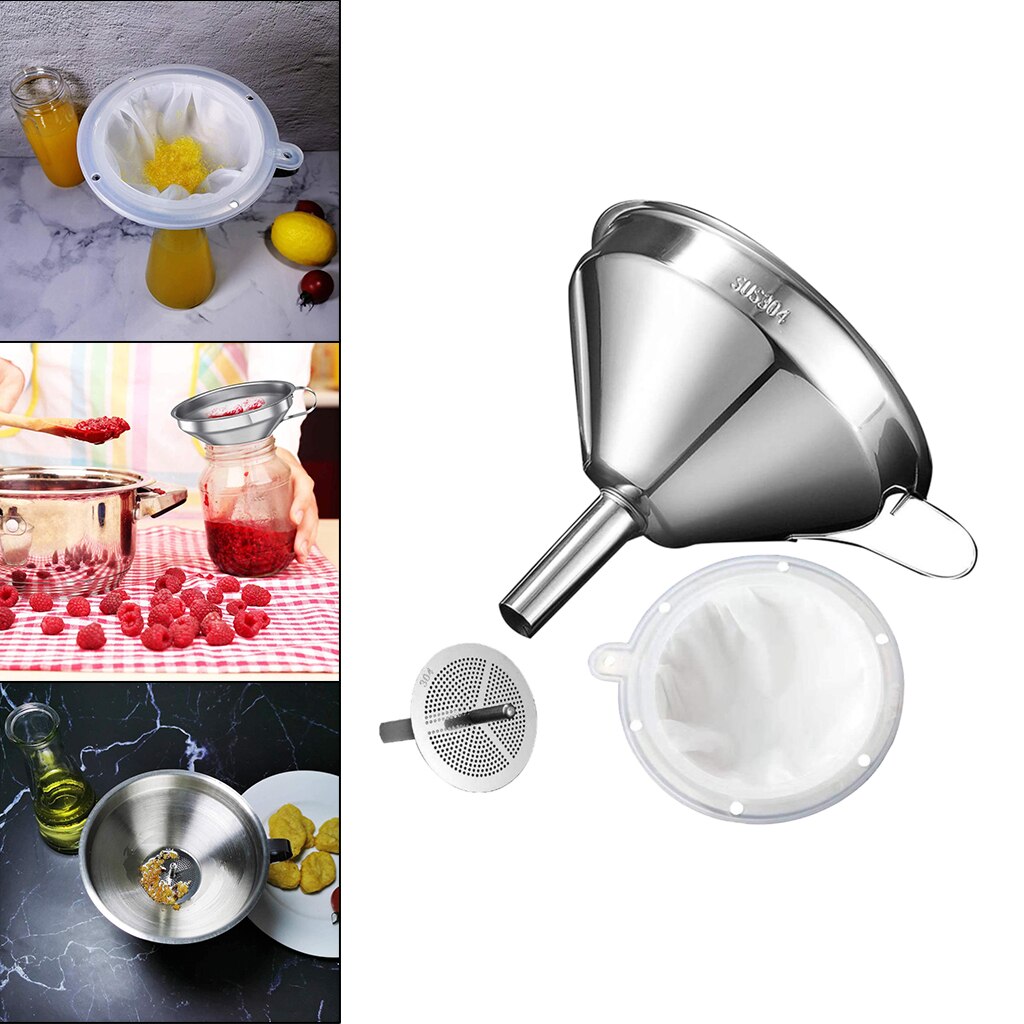 Kitchen Stainless Steel Funnel Filling Funnel for Transferring Liquid Silver