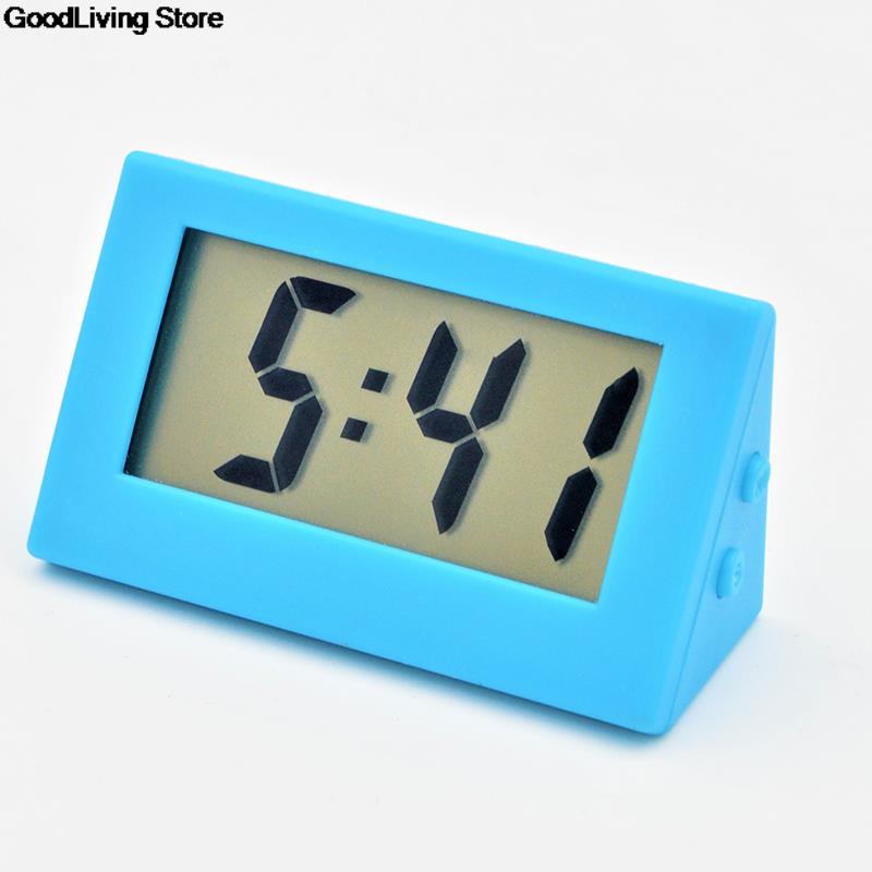 1PC Desk Digital Clock Lcd Screen Self-adhesive Bracket Car Clock Plastic Mini Time Clock Mini Triangle Clock: BL