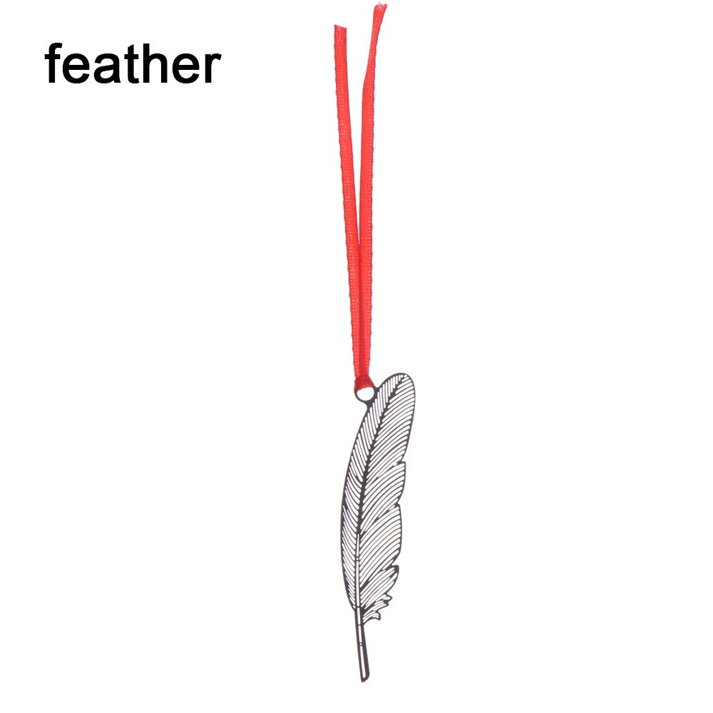 Beautiful Hollow Metal Bookmark With Red Strap Students Stationery Chinese Style Black Leaf Butterfly Feather Book Markers: feather