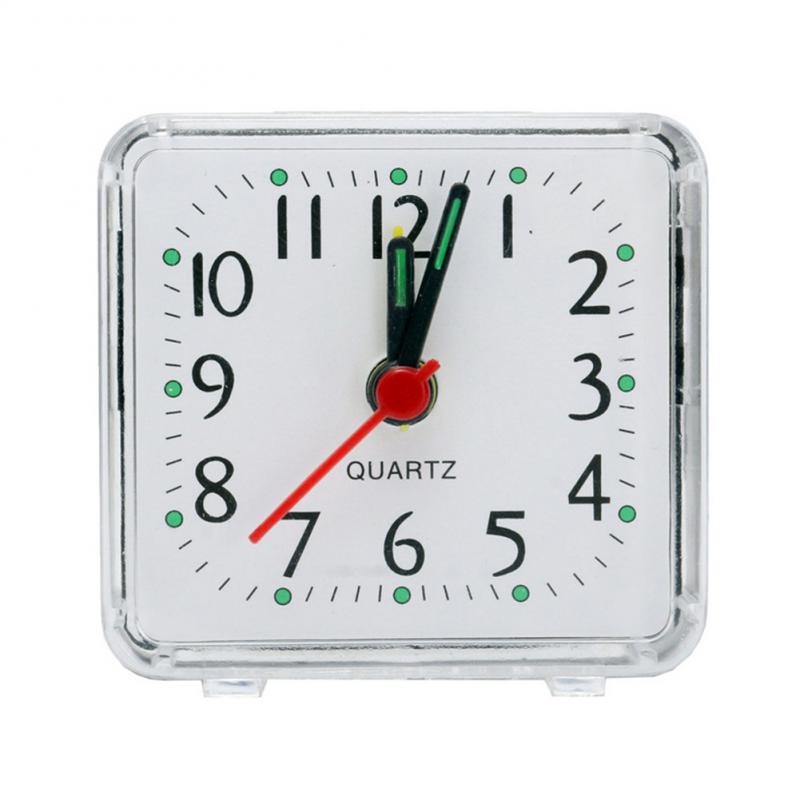 Mini Square Crystal Alarm Clock Quartz Alarm Clock Battery Operated Square Table Bedroom Clocks For Sleeping Studying Home Decor: WHITE