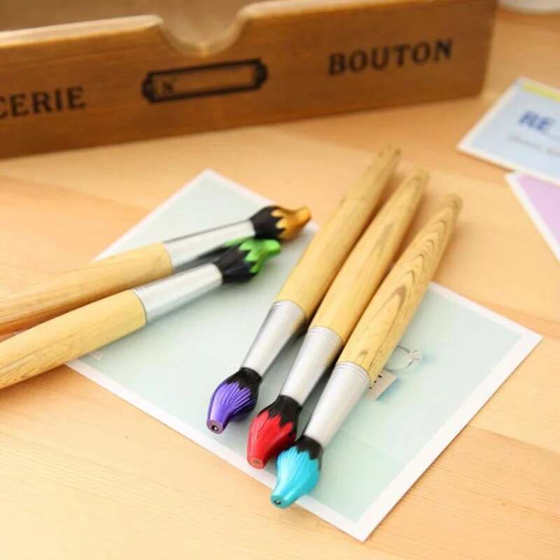 1 Piece Funny Novelty Brush Shape Ballpoint Pen Cute Kawaii Office School Wooden Supplies Stationery Lovely Pretty