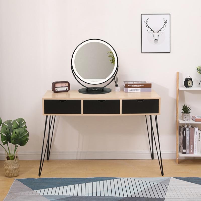 Round Dressing Table Dressing Mirror Bedroom Storage Cabinet Dressing Table Simple Dressing Table Storage Cabinet LED Glow HWC