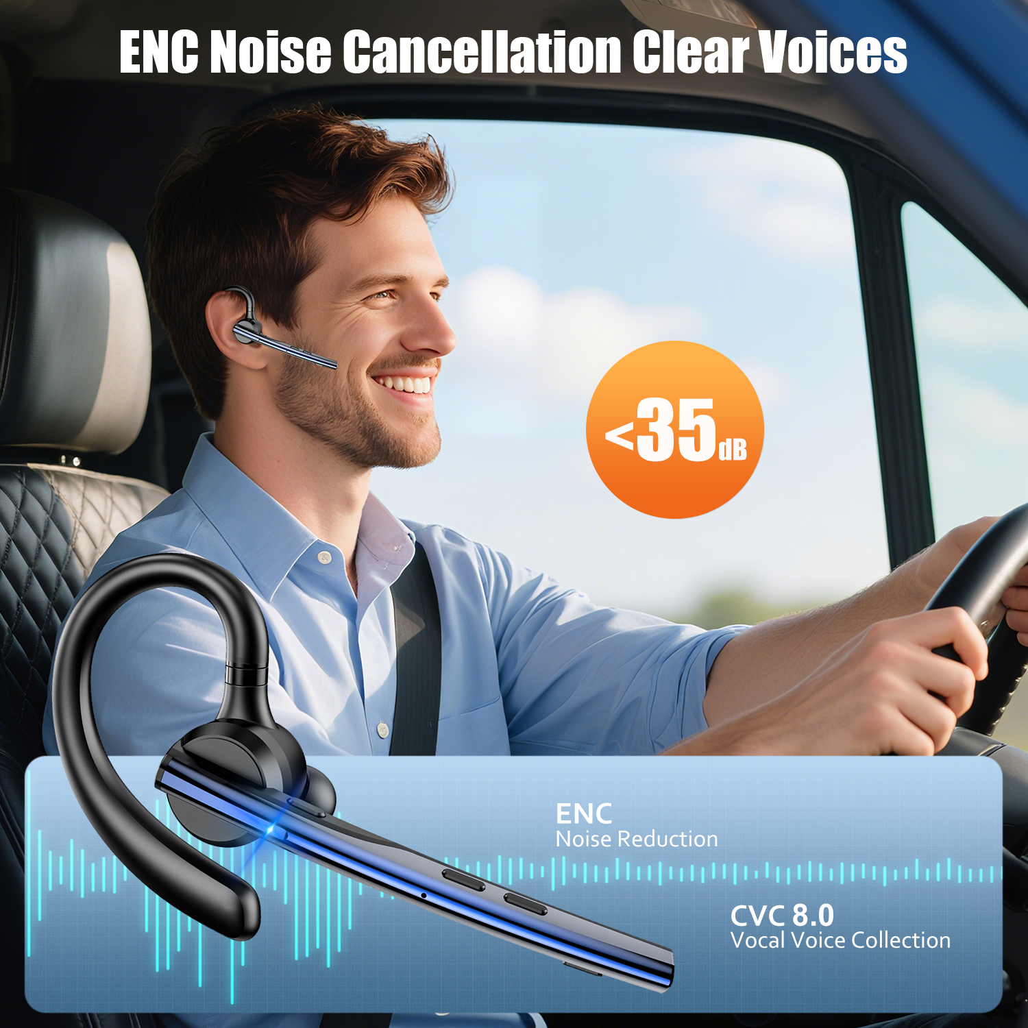 New Bee M54 Cuffie da guida Bluetooth Cuffie wireless con doppio microfono Auricolari vivavoce singoli con cancellazione del rumore