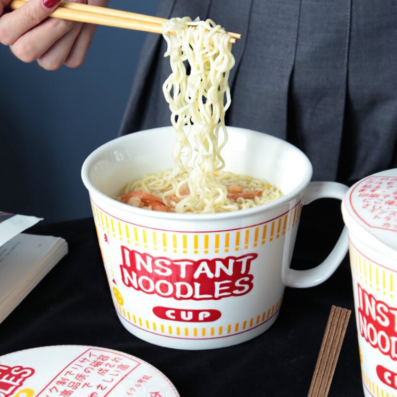 Keramische Instant Noodle Kom Met Deksel Slaapzaal Kantoor Ontbijt Kom Instant Noodle Artefact Student Havermout Kom Thuis WY817