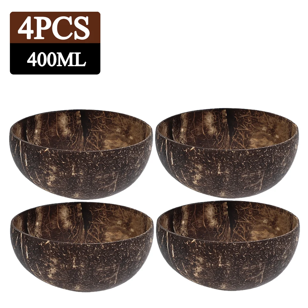 Cuenco de coco Natural para cena, vajilla de madera hecha a mano, cuchara de madera para postre, ensalada de frutas, mezcla de arroz, Ramen, 550/400/300Ml: YELLOW