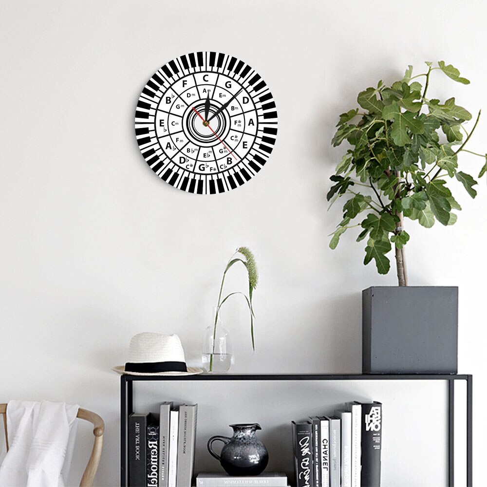 Black and white piano keys 3D Wall Clock Music Notes Silhouette Decorative Clock Pianist Art Watch Wall Clocks