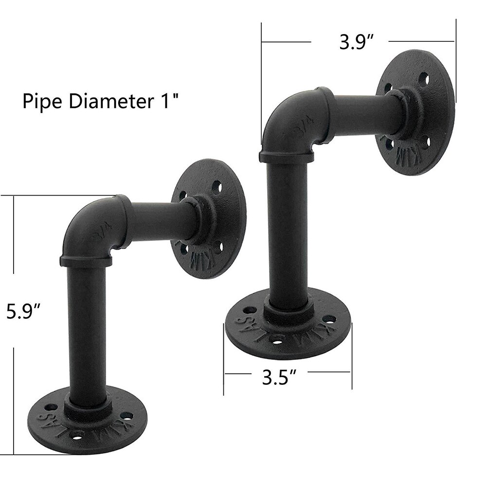 2pcs Industrial Wall Mounted Iron Pipe Shelf Bracket Floating Shelf Holder Black Durable H99F