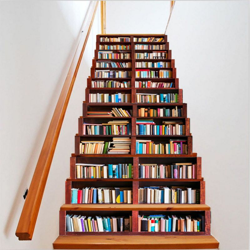 13 Uds librería de simulación 3D paisaje adhesivo para escalera Calcomanía para cocina extraíble DIY papel tapiz de decoración calcomanía escaleras Decoración