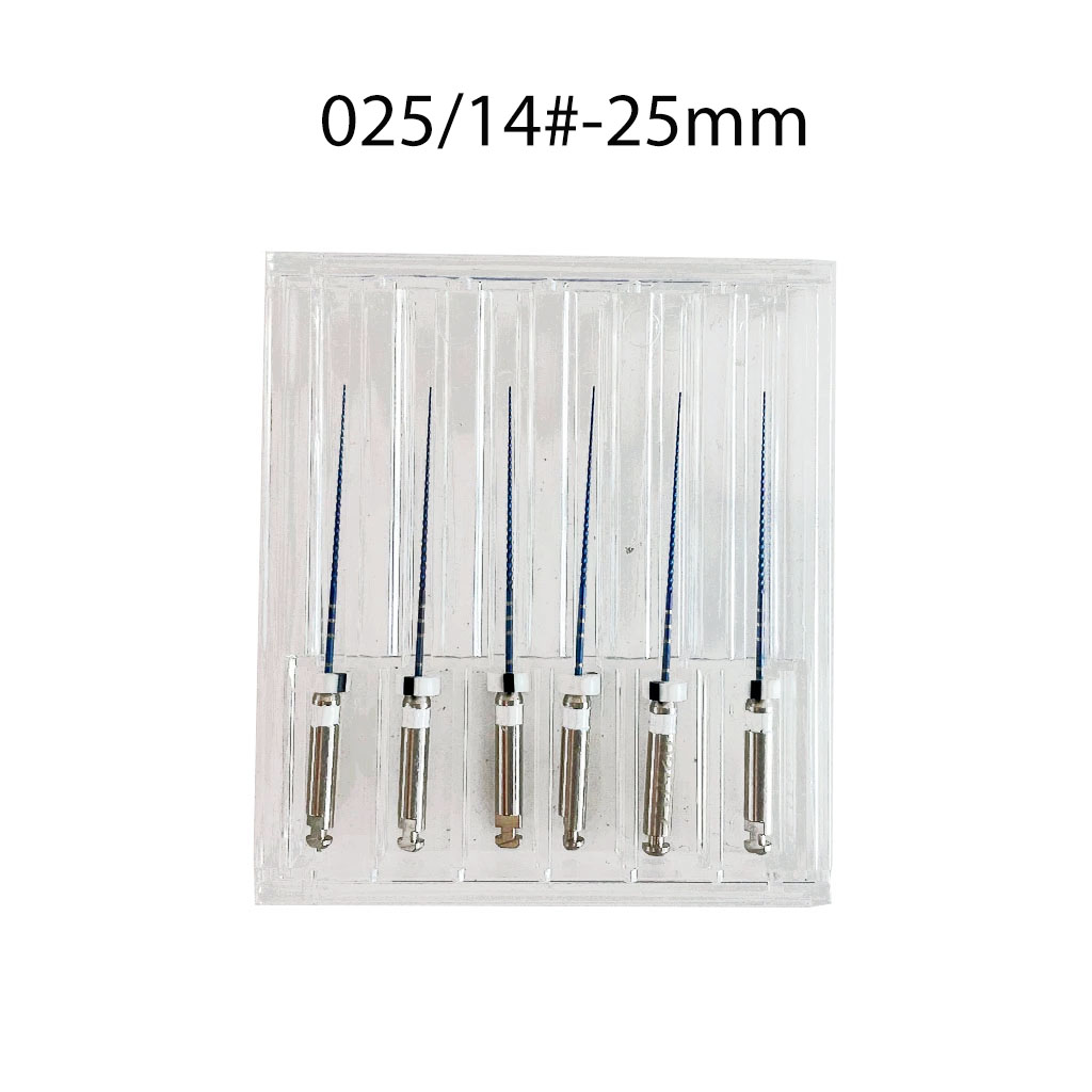 6 sztuk/paczka Dental endodontyczne ścieżka pliki elastyczne NiTi kanał Root wybielanie zębów autoklaw Endo stomatologia terapia 21/25m: 025-14-25mm