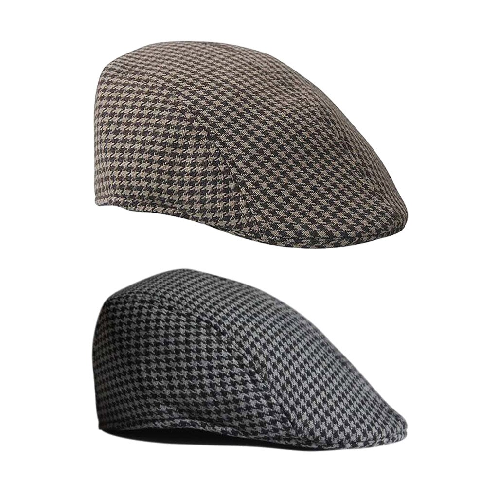 2 Pcs Kinderen Kids Piekte Land Cabbie Golf Hoeden Katoen Hound Tooth Baret Cap Newsboy Platte Hoed Outdoor Toebehoren Zwart & Bruin