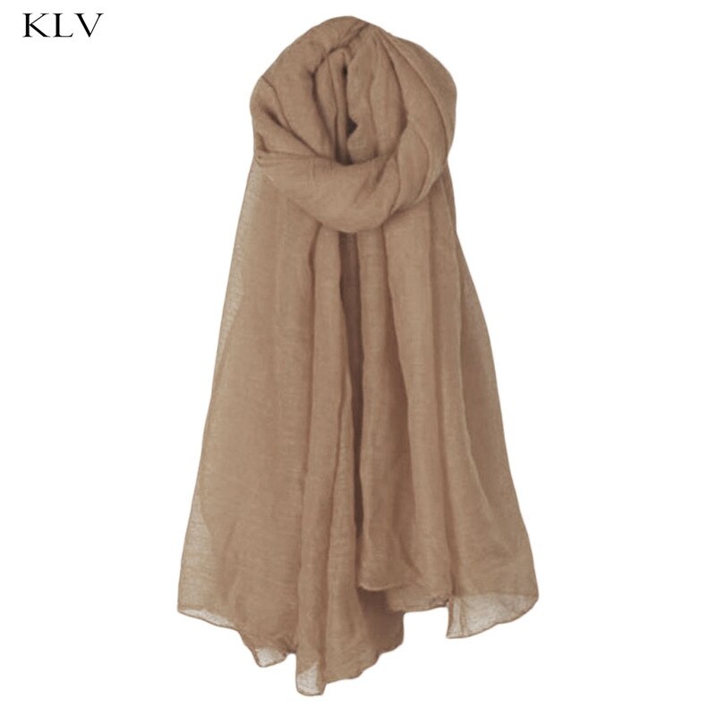 Mode 16 Kleuren Vrouwen Lange Sjaal Wrap Sjaals Vintage Katoen Linnen Grote Sjaal Hijab Elegante Effen Zwart Rood whi: Licht Bruin