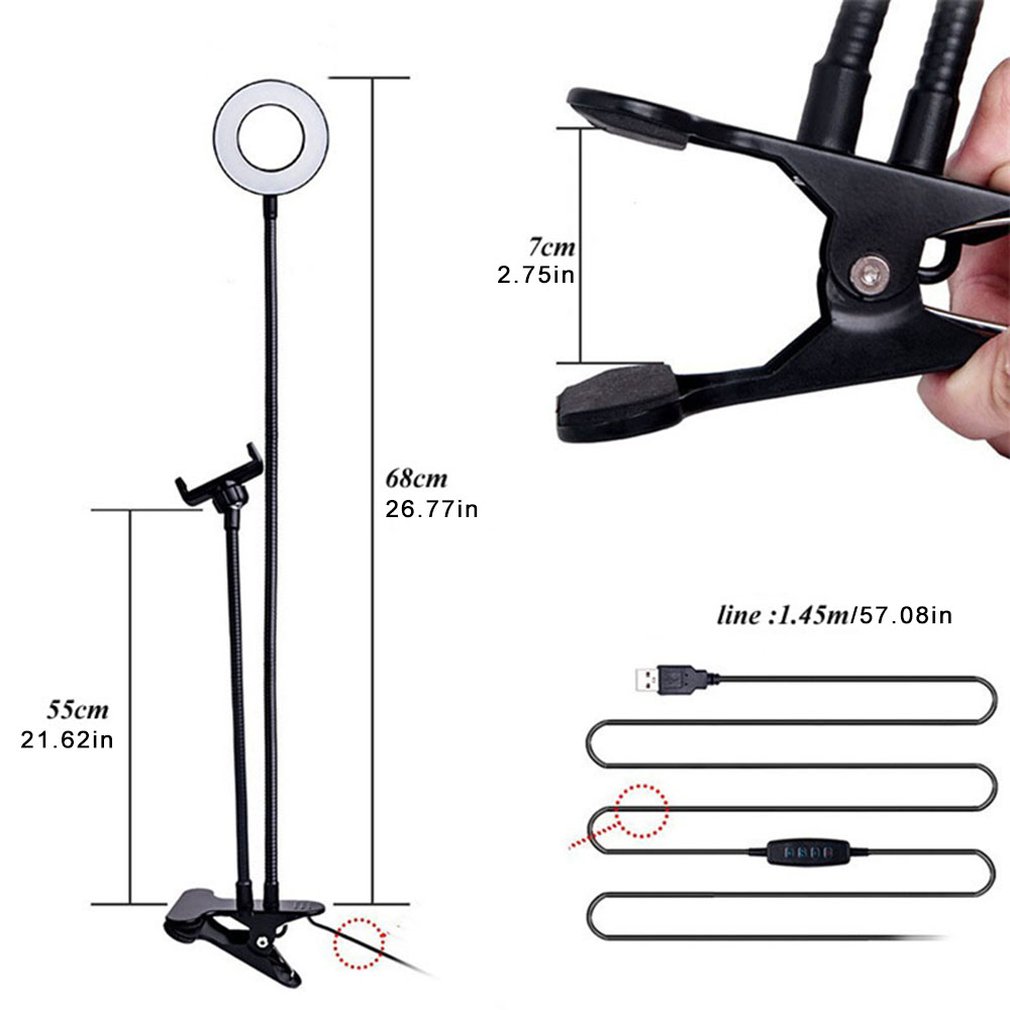 Selfie Flash Ring Licht + Mobiele Telefoon Houder 24 Led Camera Lange Arm Usb Clip Op USB10-Level Helderheid