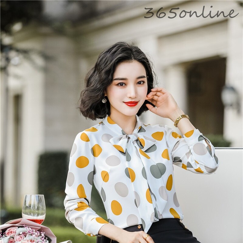 Gedrukt Lange Mouwen Blouses voor Vrouwen Kantoor Werkkleding Lente Herfst Shirts Blouse Blusas Tops Kleding met Vlinderdas