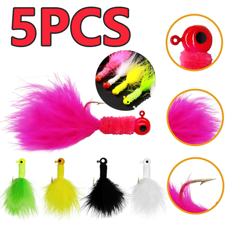 5 pièces leurre de pêche plume métal gabarit tête crochet pêche marabout leurre pour doré Panfish Sunfish Bluegill perche Swimbait
