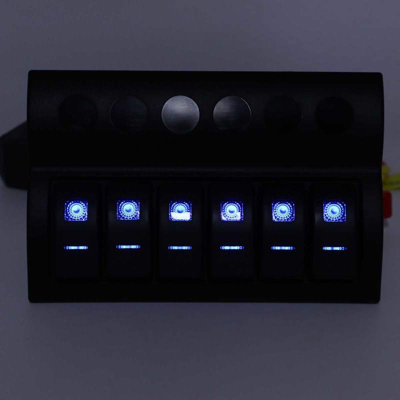 6 Gang Toggle Switch Long Service Life 6 Gang Rocker Switch Short Circuit Protection for 12‑24V Cars Buses Trucks Boats SUV