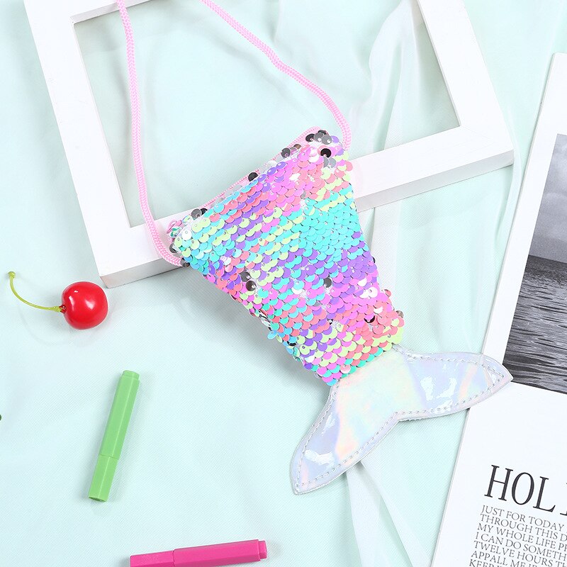 cute girl waist bag mermaid fishtail sequins fanny pack chest bag mini purse Long Rope Coin Purse Girls Crossbody Bags: 7