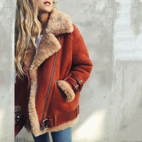 Herfst-Winter Vrouwen Jas Warm Hertenleer Kasjmier Rits Turn Down Kraag Jas Mode Vrouwelijke Lange Mouwen Streewear Jasje