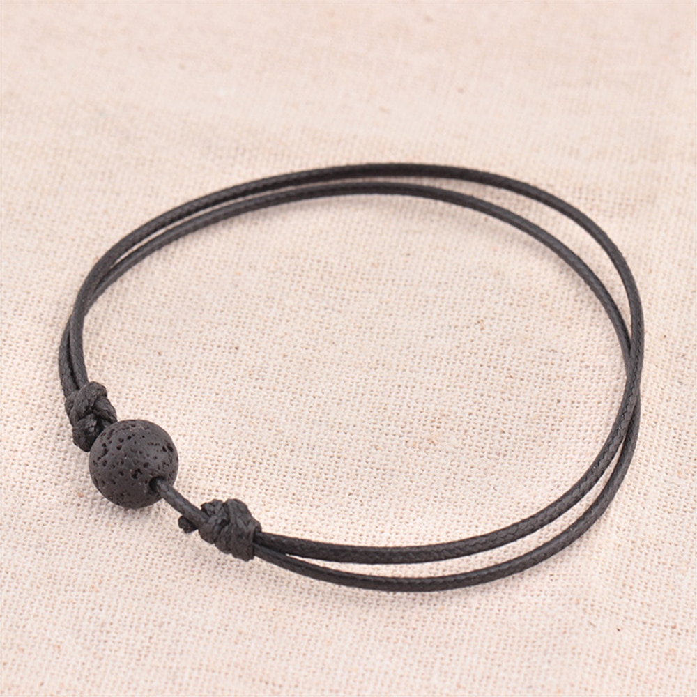 1Pc Natural Lava Volcanic Stone Round Stone Ball Essential Oil Diffuser Leather Bracelet Adjustable