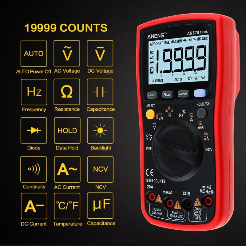 AN870 19999 COUNTS Digital Multimeter True-RMS Voltage Ammeter Current Meter