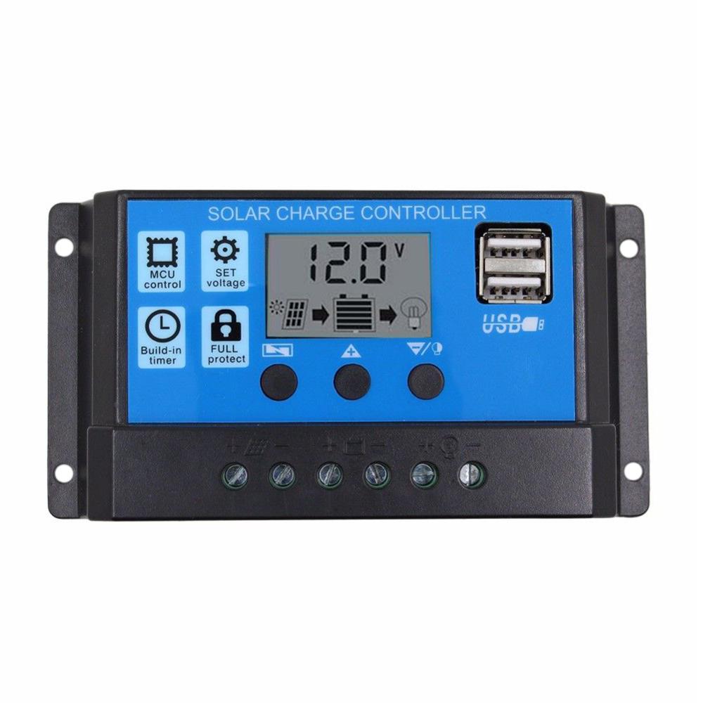 10A/20A/30A 12V 24V Hd Lcd Auto Werk Solar Laadregelaar Pwm Controllers Lcd Dual usb 5V Output Zonnepaneel Pv Regulator