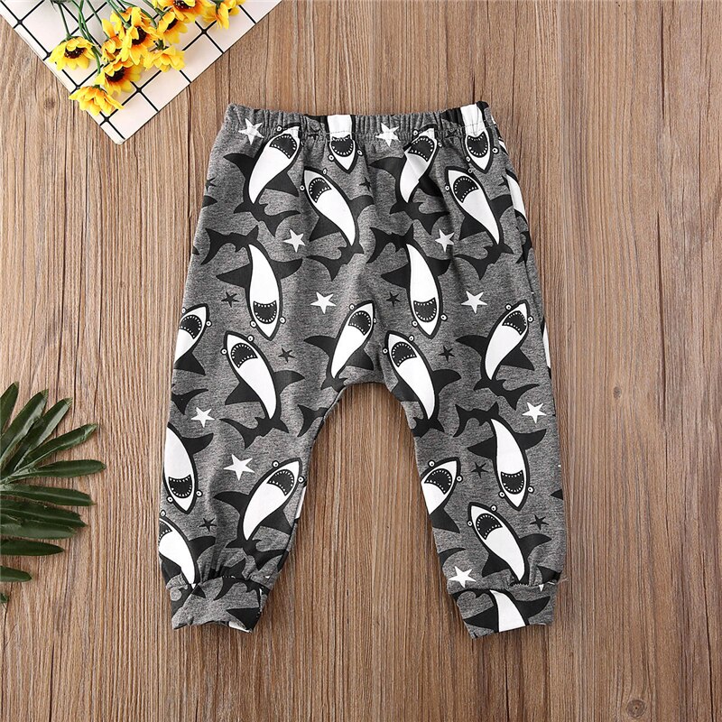 Kids Baby Boy Girl Cotton Autumn Winter Pants Cartoon Sharks Printed Clothes Bottom Harem Pants Toddler Trousers