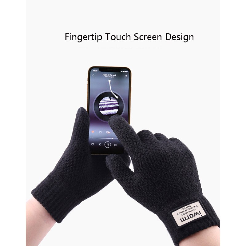 Winter Man Keep Warm Touch Screen Plus Velvet Inside Thicken Wool Knitting Gloves Outdoor Wear-Resistant Anti-Slip