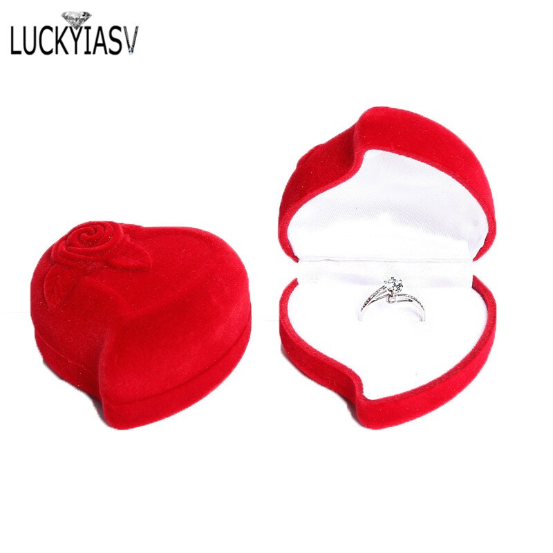 8 Kleur Hartvorm Fluwelen Ring Box Engagement Bruiloft Sieraden Dozen Rose Bloem Houder Voor Lover: Red and white