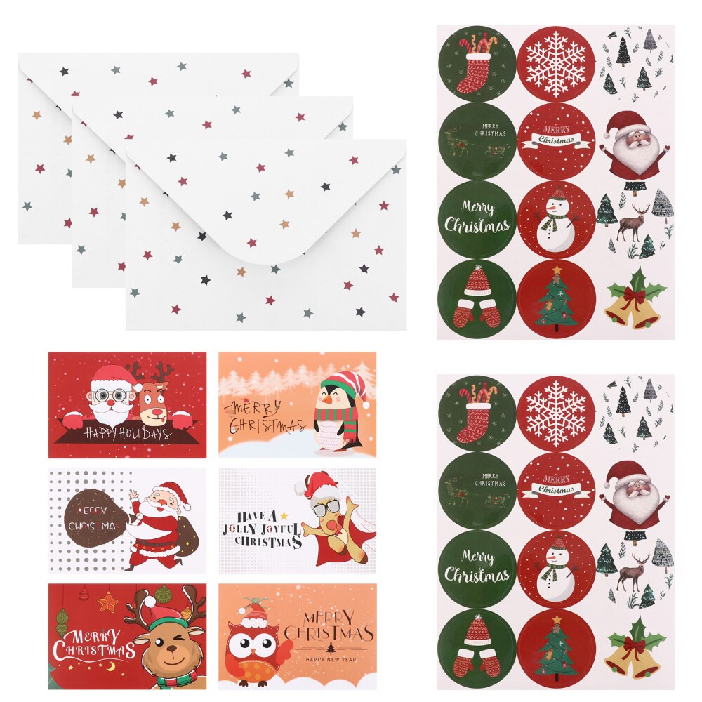 24 impostato biglietti d'auguri di natale pratici biglietti di benedizione creativi festivi forniture di natale carte di benedizione dei cartoni animati per la casa