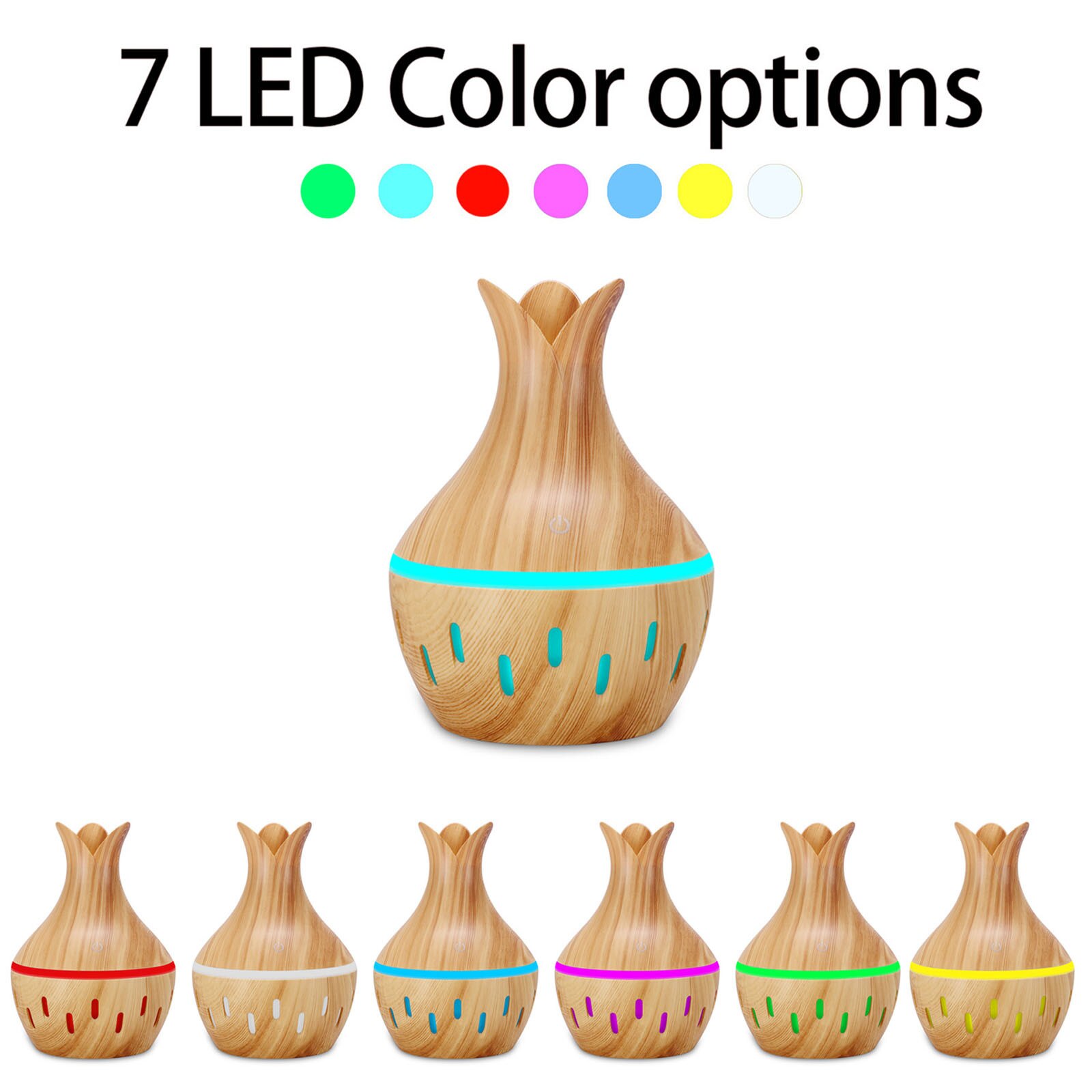 300ml LED Essential Oil Diffuser Humidifier Aromatherapy Wood Grain Vase Aroma Cool-mist Impeller Humidifier For Office Home