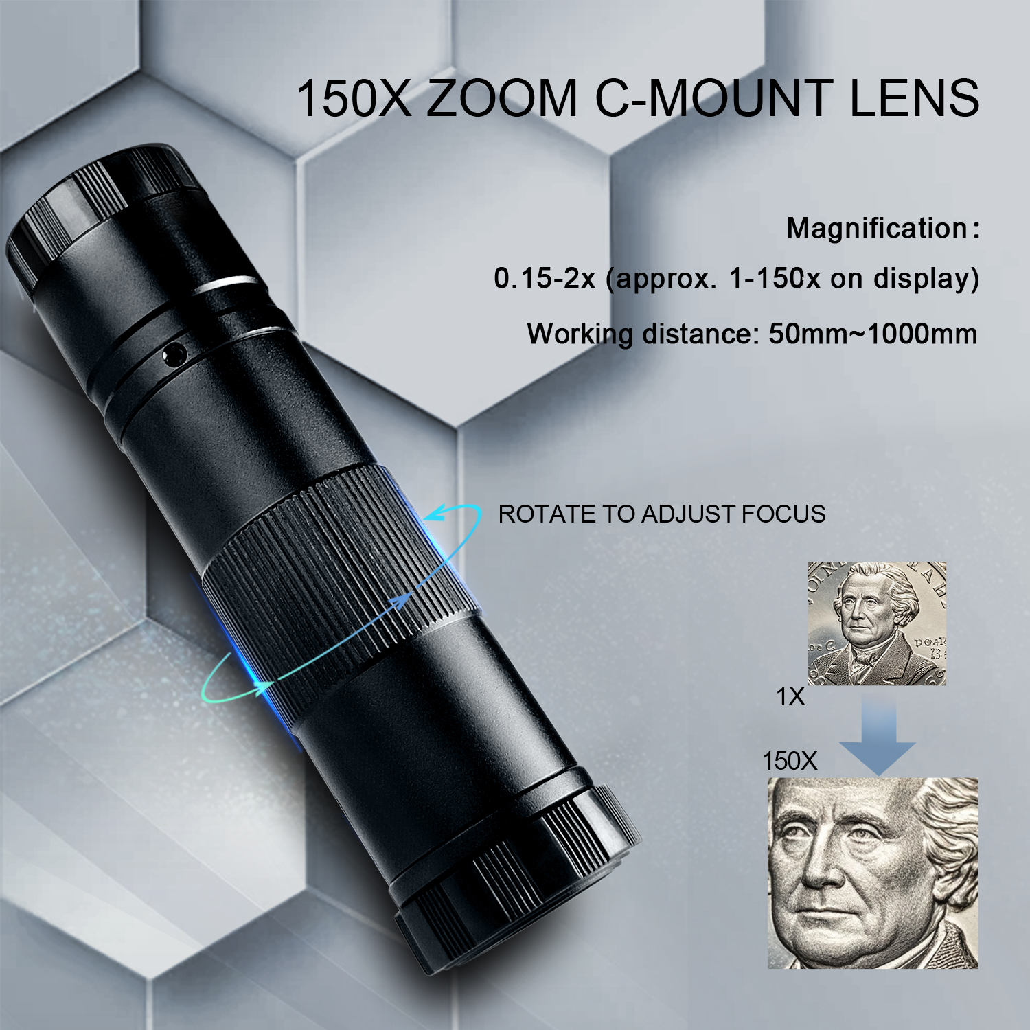 YIZHAN Magnification Adjustable 150X Zoom C Mount Lens With 0.5X Objective For HDMI USB Industrial Digital Microscope Camera