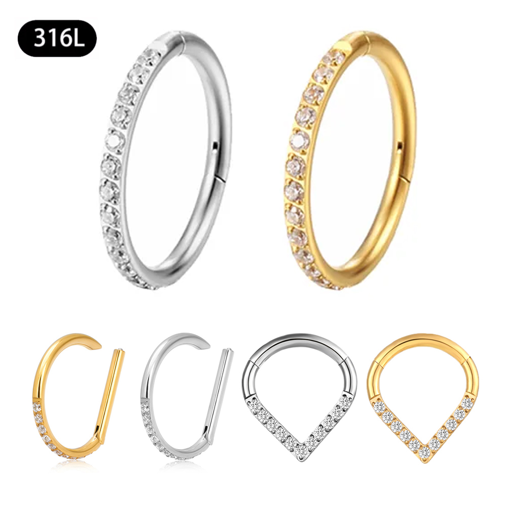 10/50Pc Round Zircon Septum Ring Hoop Cartilage Tragus Helix Small Piercing Nose Ring Earring For Women Body Jewelry Accessorie
