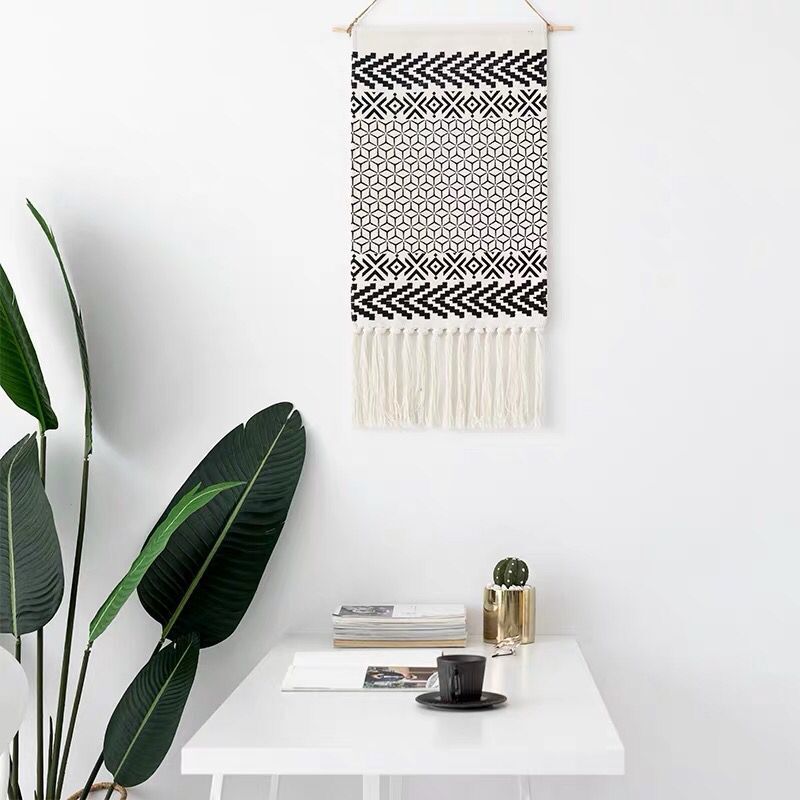 Tapiz colgante de pared de macramé para decoración del hogar, borla de algodón tejida hecha a mano, lienzo geométrico bohemio, tapiz de tela de fondo artístico: Chocolate