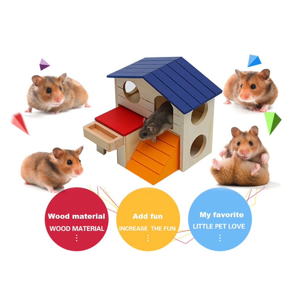 Leuke Kleine Dier Dubbele Laag Cabine Klimmen Huis Speelgoed Huisdier Hamster Egel Houten Nest Slapen Non Slip Hideout Luxe Kooi