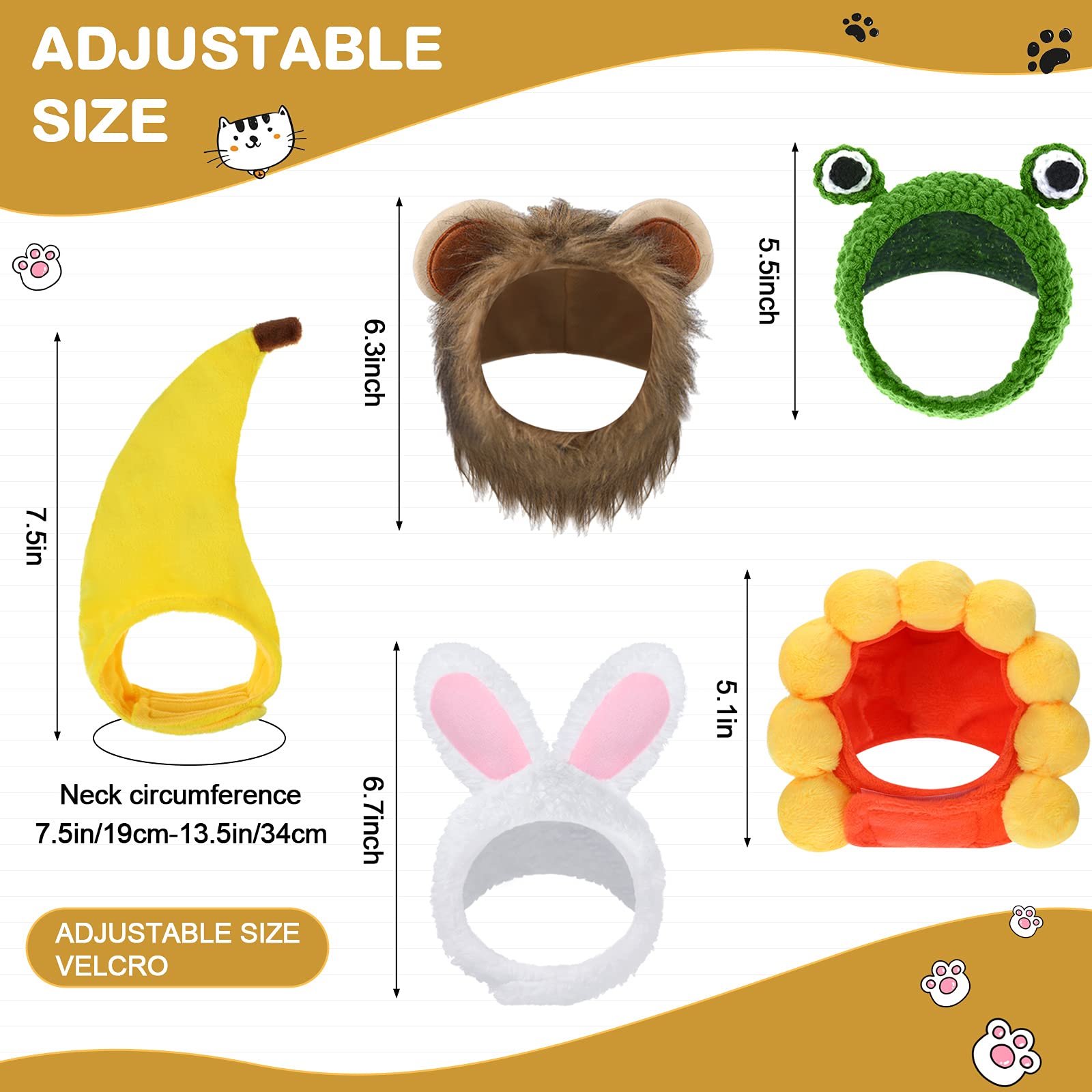 Cat Dog Hat Adorable Costume Frog Lion Mane Sunflower Banana Hat for Cats and Small Dogs Kitten Puppy Party Costume Accessory