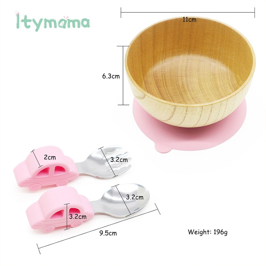 Baby matskål trä sugskål silikon sugkopp baby tallrik matsked gaffel barn porslin fat baby skål