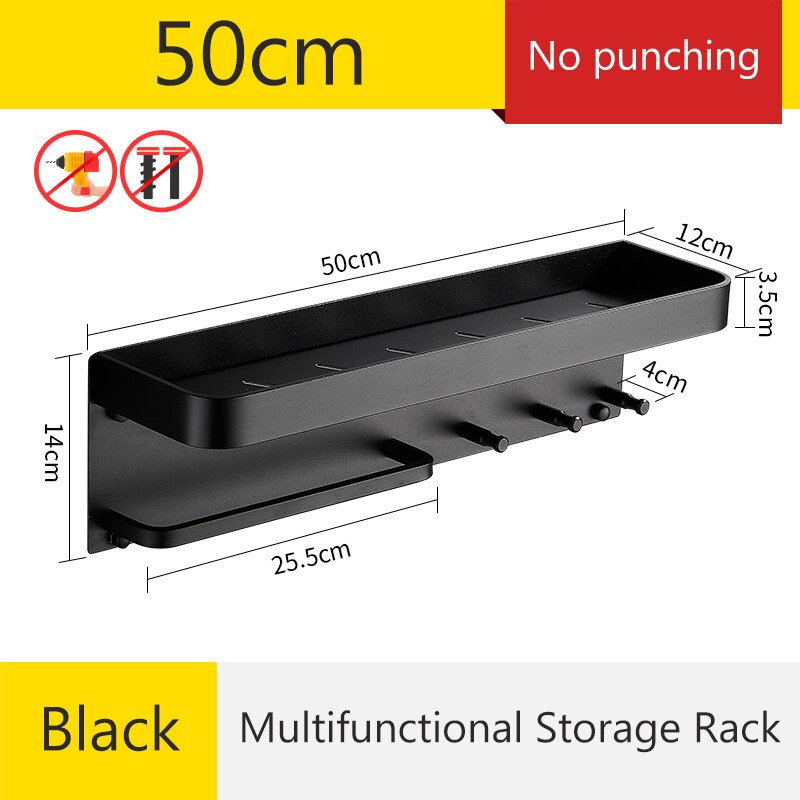 Badeværelse sort badekar hylder hylde arrangør sømfri shampoo holder køkkenhylde med rack  el531: Sort 50cm