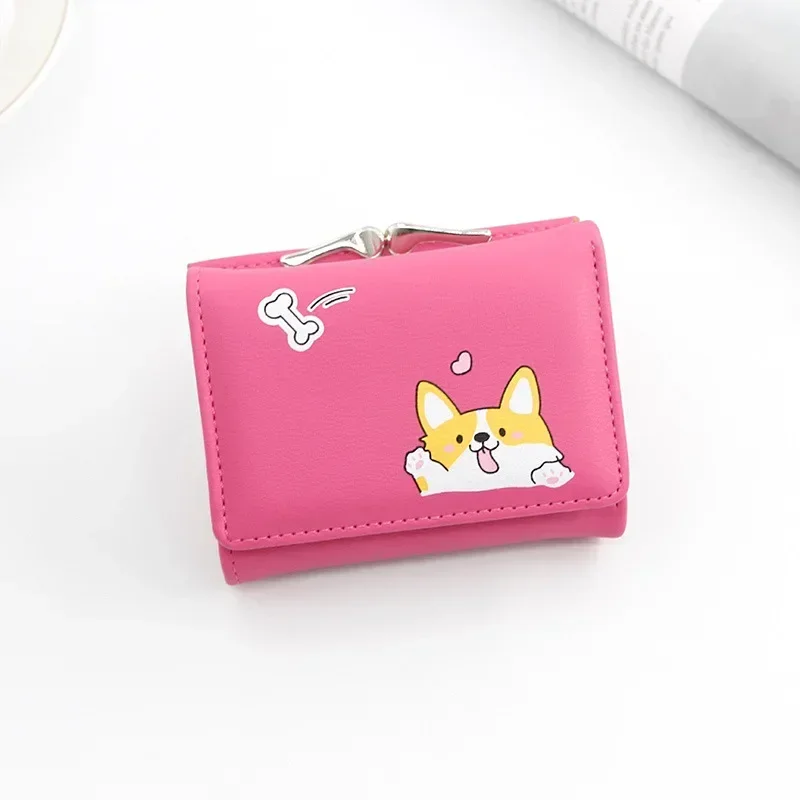 Korean Style Cartoon Women Wallet Small Cute Corgi Doge Wallets Ladies Short Leather Purses Female Purse Clutch: SKY BLUE
