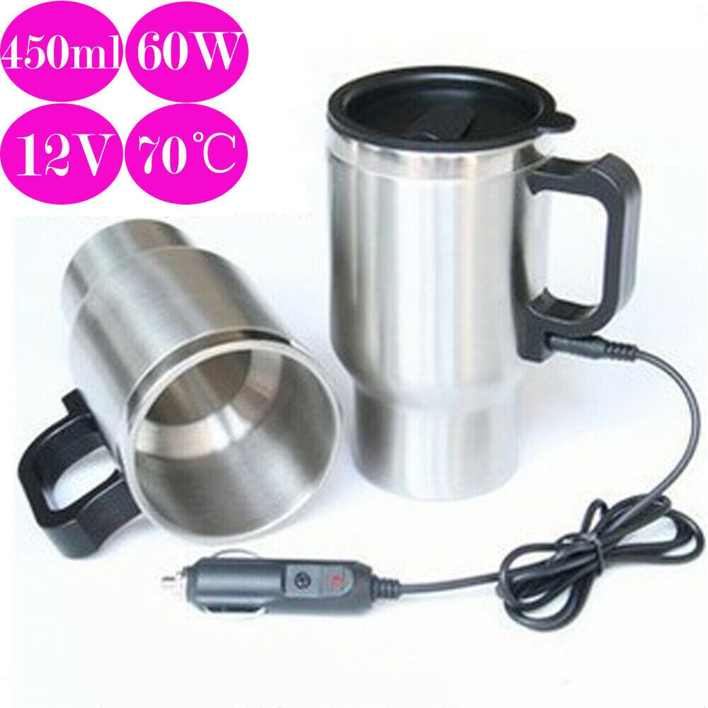 Taza calefactora para coche, termo eléctrico de acero inoxidable, accesorios para coche, 12V, 450ml