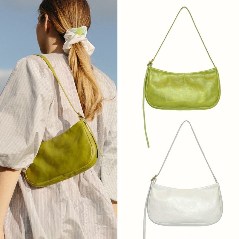 Spring Summer Woman Trendy Green White Single Strap Handbags PU Leather Zipper Shoulder Bag Female Handbag