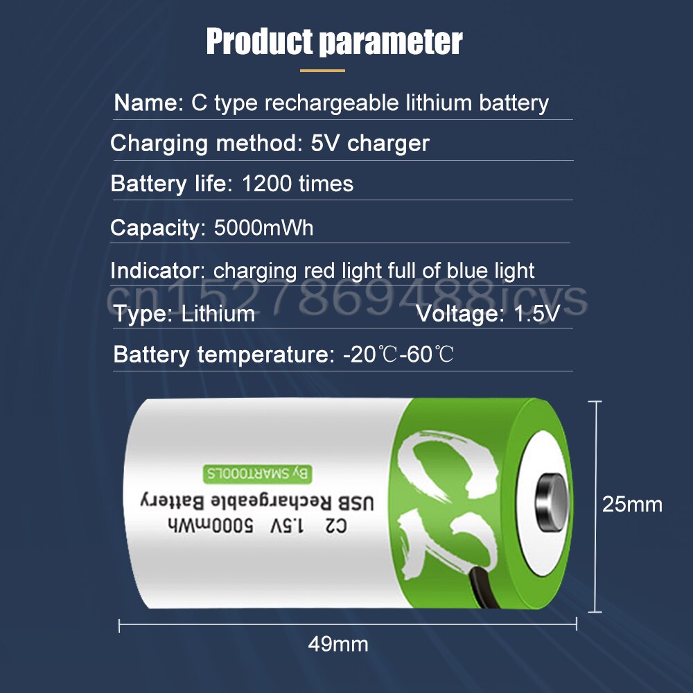 Piles au Lithium rechargeables Micro USB universel pour balayeuse, 1.5V, 5000mWh, lr14c, pour compteur d&#39;eau et de gaz, Radio Lipo C