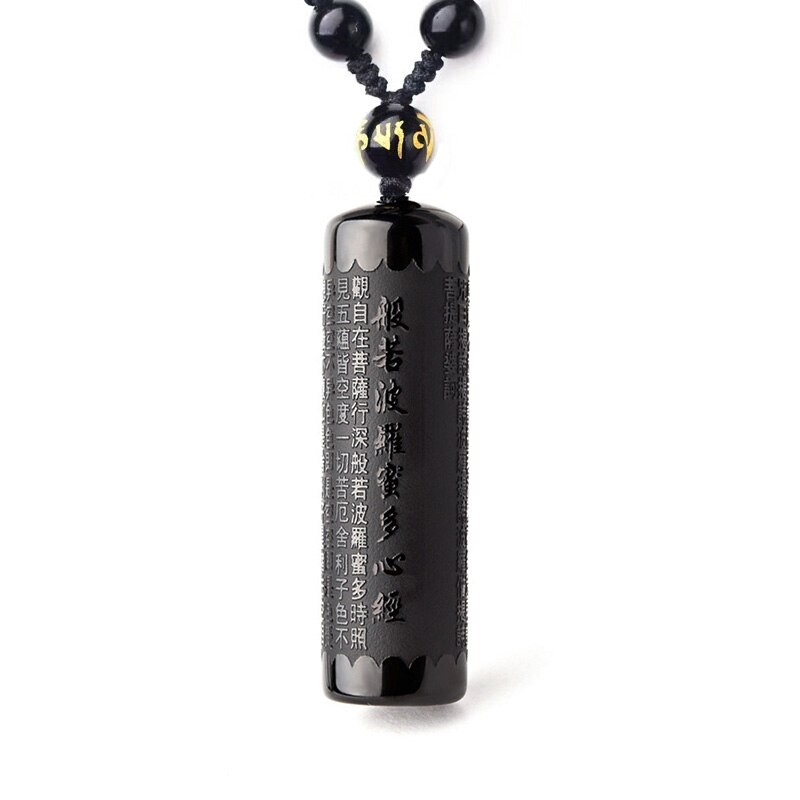 Black Obsidian Buddha Pendant Prajna paramita Sutra Buddha Necklace Pendant Men's Pendant Women's Jewelry With beads Chain