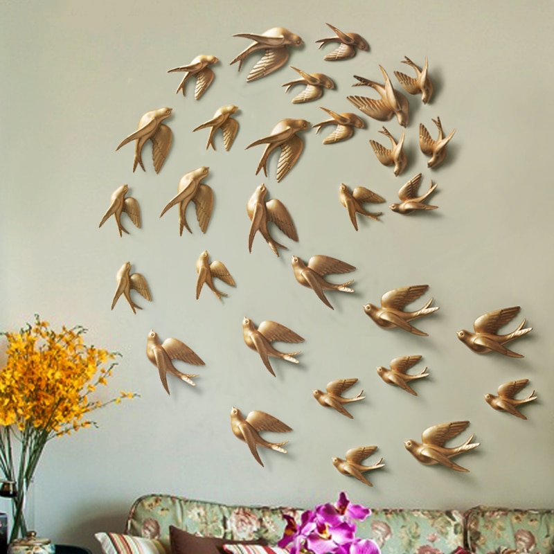 Muurstickers Swallow Home Decor Woonkamer Slaapkamer 3d Muurstickers Decoraties Ornamenten Hars Vogel Beeldje Standbeeld Op Muur