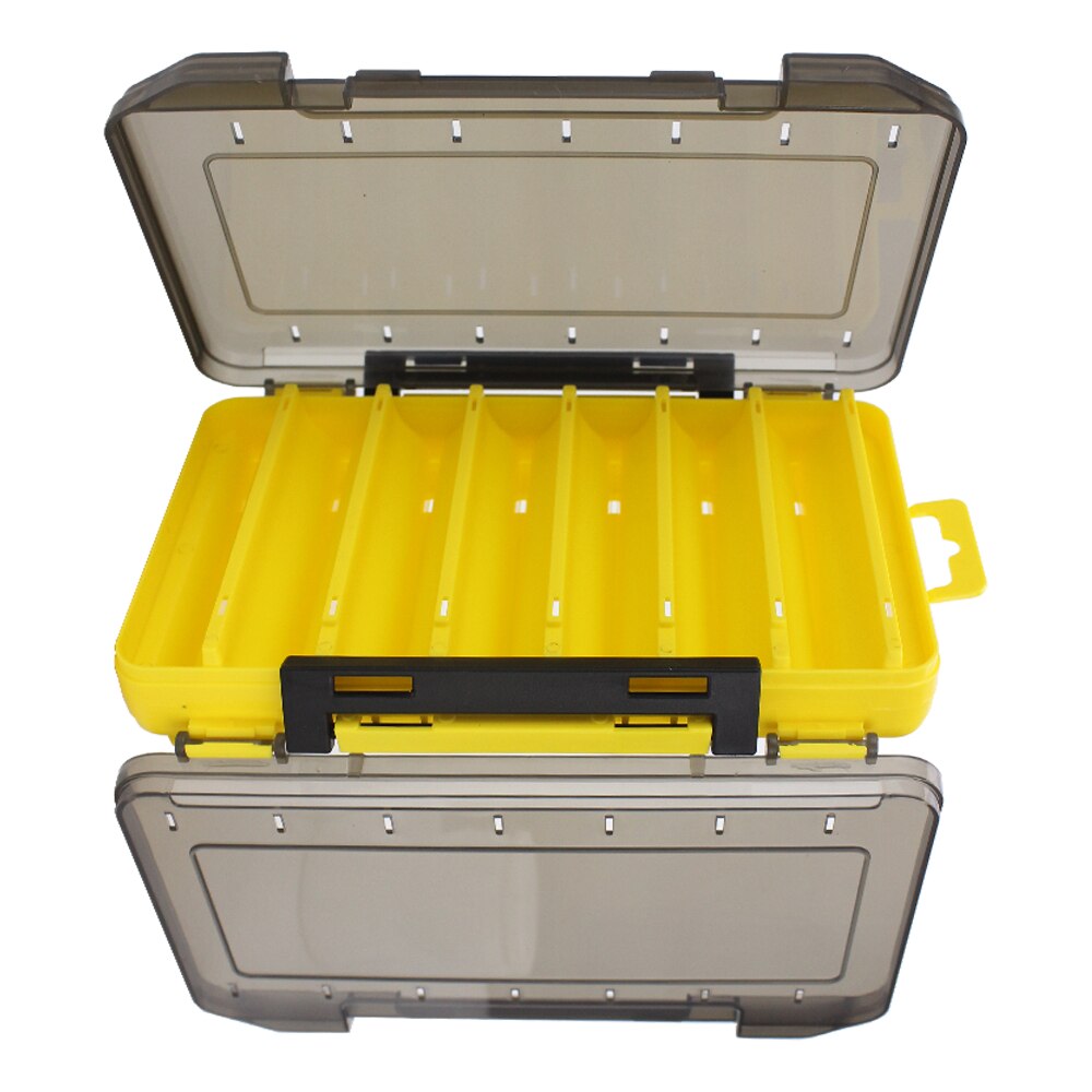 Double Sided Fishing Lure Box Squid Jig Minnows Bait Fishing Tackle Box Storage Case Container: Yellow 14 grids