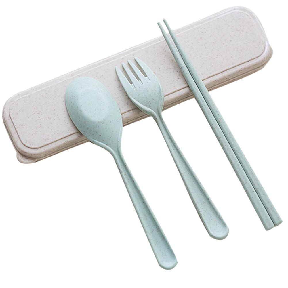 Portable Wheat Straw Cutlery Travel Fork Chopstick Spoon Camping Picnic Set: Green