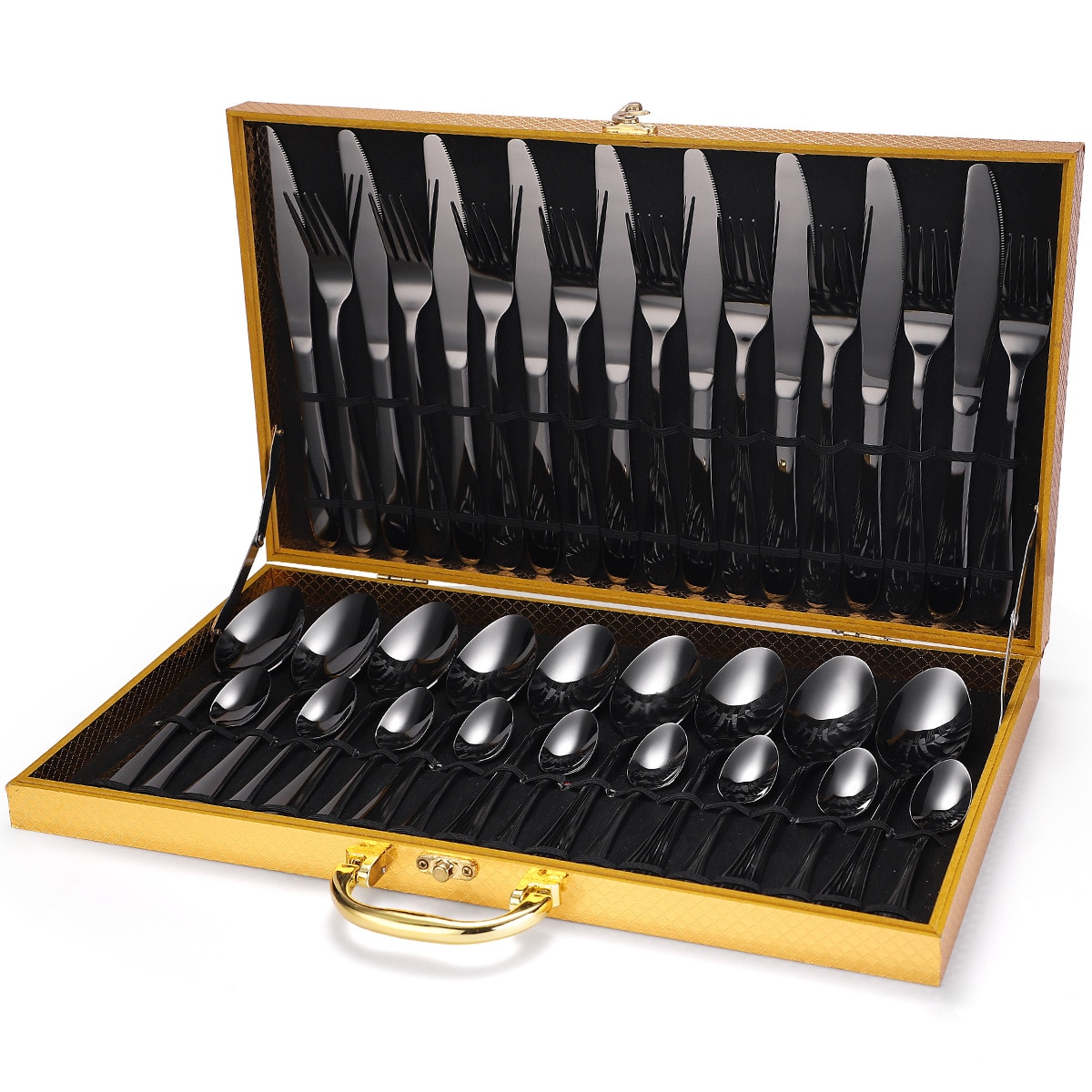 36-Piece Set Stainless Steel Cutlery Box. Cutlery dishes and plates sets forks knives spoons rose gold flatware: Gray