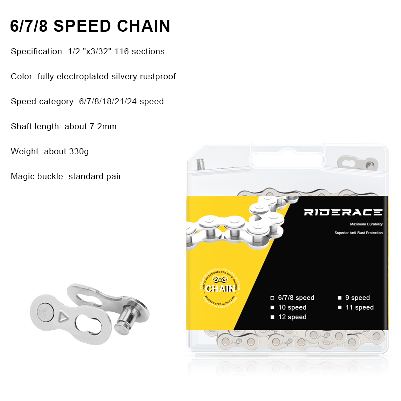 RIDERACE Catena per bicicletta ultraleggera 116L 8 9 10 11 12 velocità Argento Oro per ciclismo su strada montagna MTB bicicletta Catene a maglie variabili: bianca